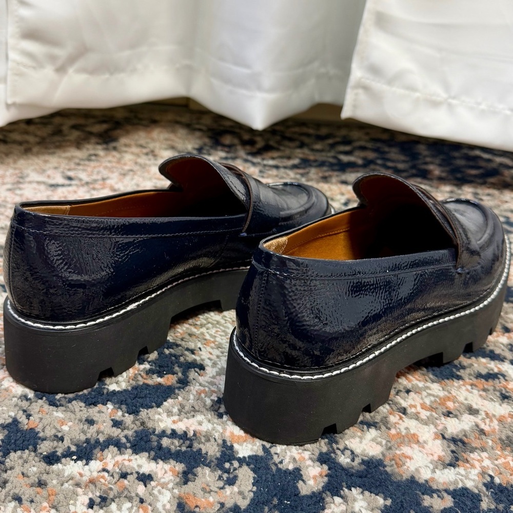 Franco Sarto ‘Balin’ Lug Sole Chunky Loafer in Navy Blue Patent Leather Size 10 - Picture 9 of 16